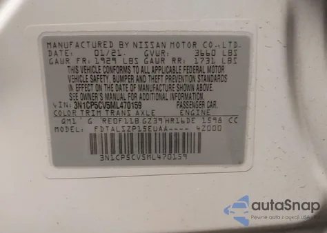 2021 Nissan Kicks Sv Xtronic Cvt из США, поврежденный, VIN 3N1CP5CV5ML470159